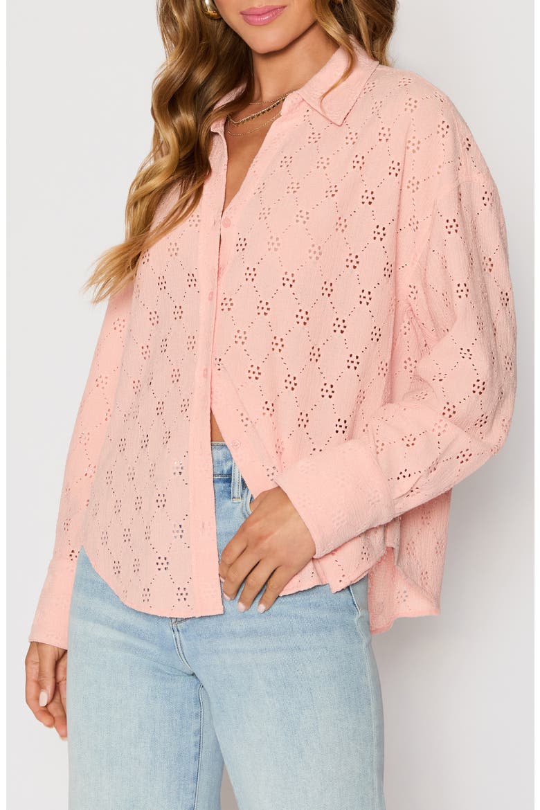 Amber Eyelet Crepe Button-Up Shirt (Nordstrom Exclusive), Alternate, color, PEACH