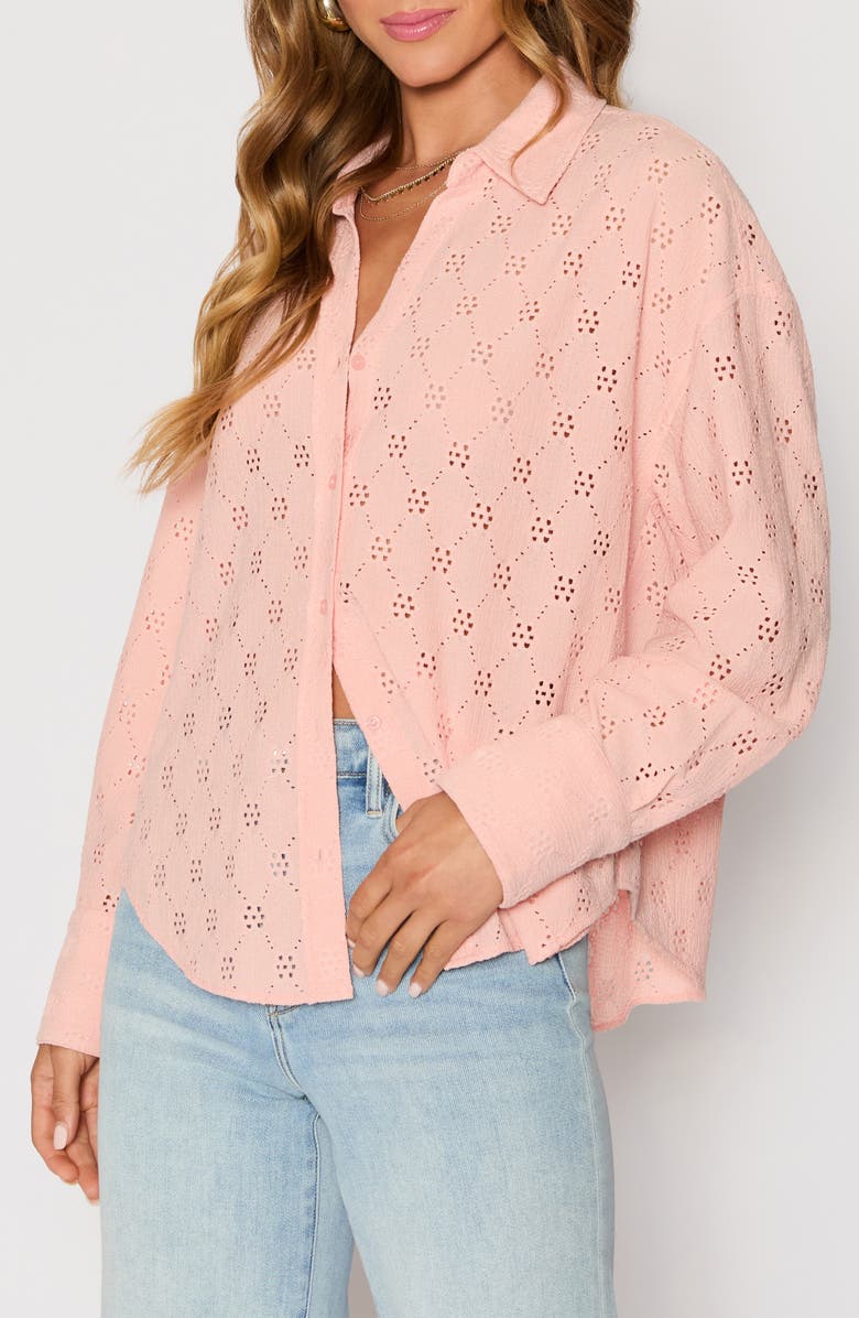 VICI Collection Amber Eyelet Crepe Button-Up Shirt, Alternate, color, Peach