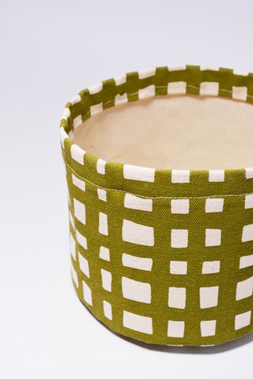 Dance Happy Grid Round Bin/canvas Planter In Army Green