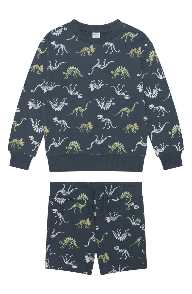 Petit Lem Kids' French Terry Knit Pullover & Shorts Set, Main, color, Dark Grey