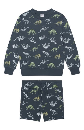 Petit Lem Kids' French Terry Knit Pullover & Shorts Set In Blue