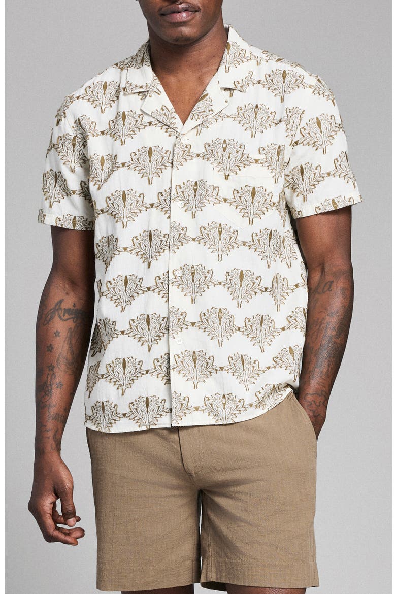 Botanical Cotton Camp Shirt, Main, color, TINTED WHITE/ OLIVE