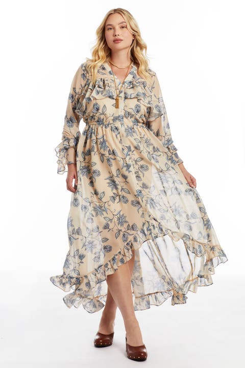 Ruffle Detail Maxi Shirt Dress (Plus)