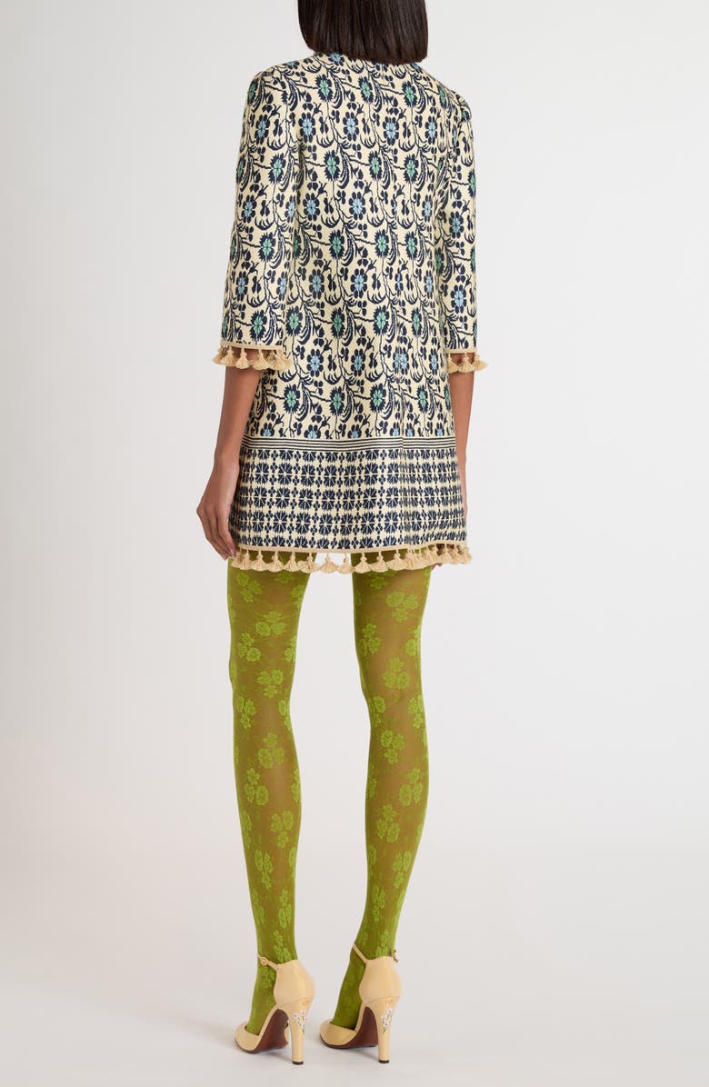 Valentino Garavani Embroidered Silk Jacquard Shift Dress, Alternate, color, Brown/ Blue