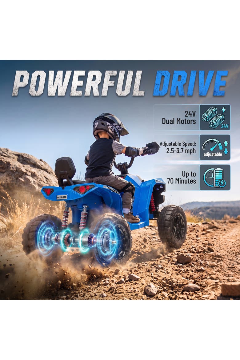 2-Seater Electric ATV Quad Ride On, Alternate, color, Blue