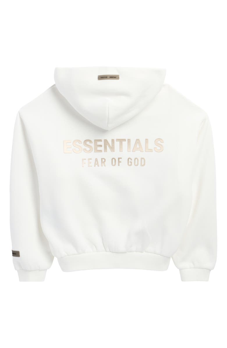 Fear of God Essentials Kids' Metallic Logo Full Zip Fleece Hoodie, Alternate, color, Cloud White