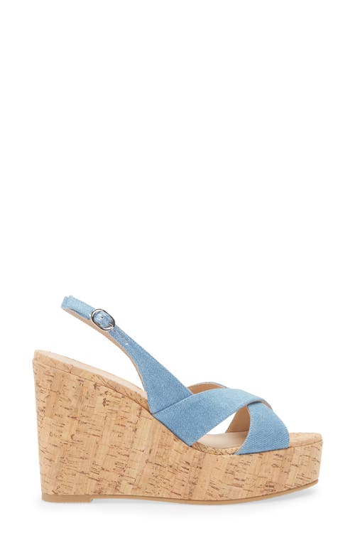 Stuart Weitzman Dayna Slingback Platform Wedge Sandal In Washed Vintage Denim