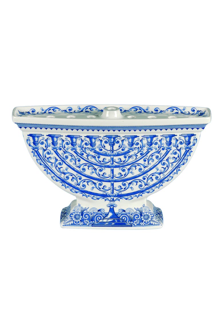 Judaica Porcelain Menorah, Main, color, BLUE