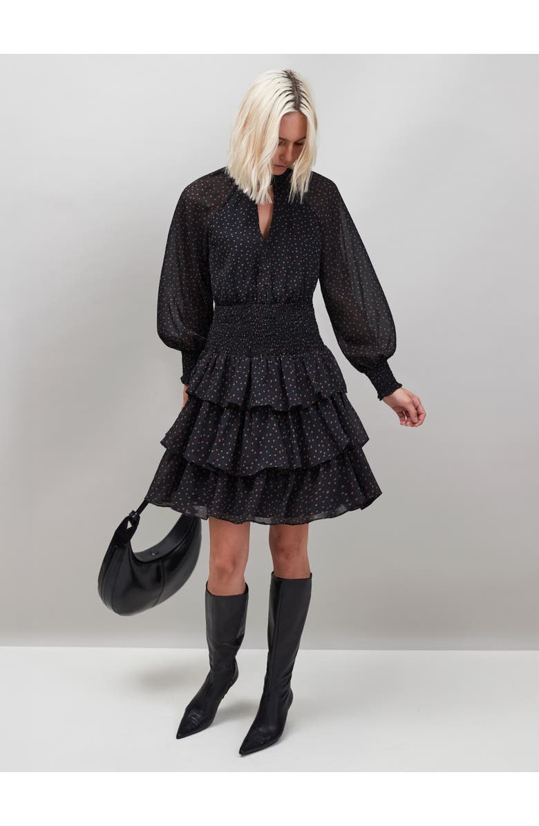 Ro&Zo Dash Print Tiered Mini Dress, Main, color, Caramel