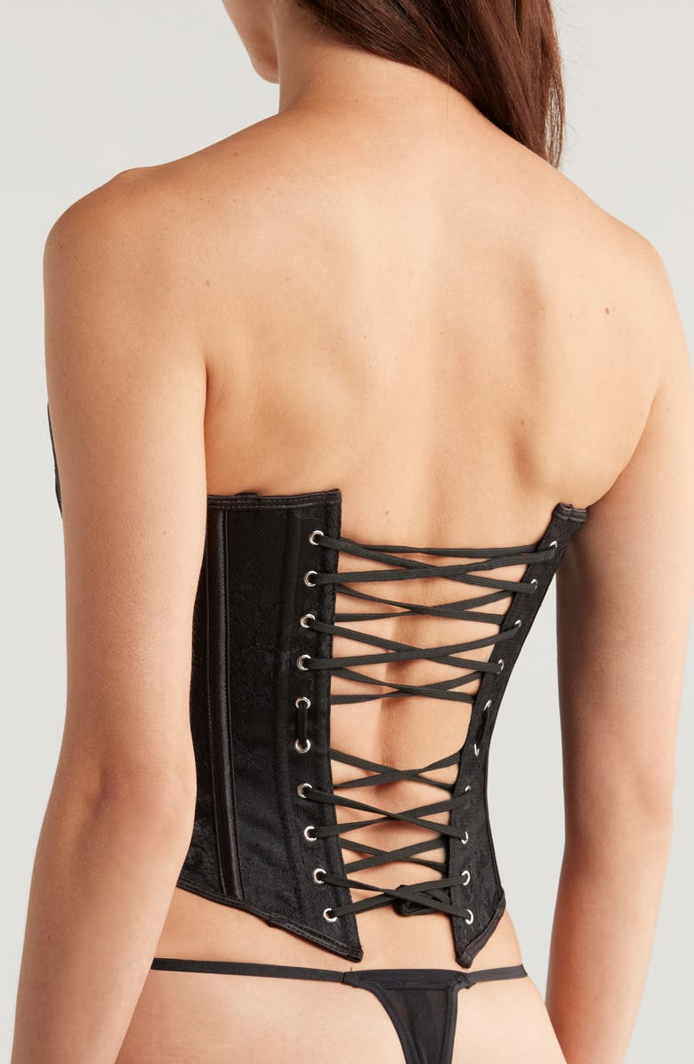Coquette Strappy Lace Corset, Alternate, color, Black