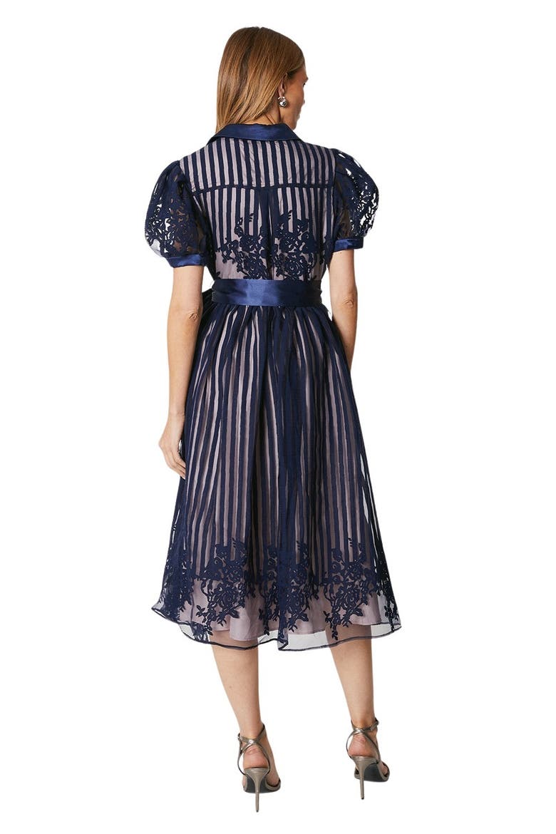 Stripe Organza Puff Sleeve Shirt Dress, Alternate, color, Navy