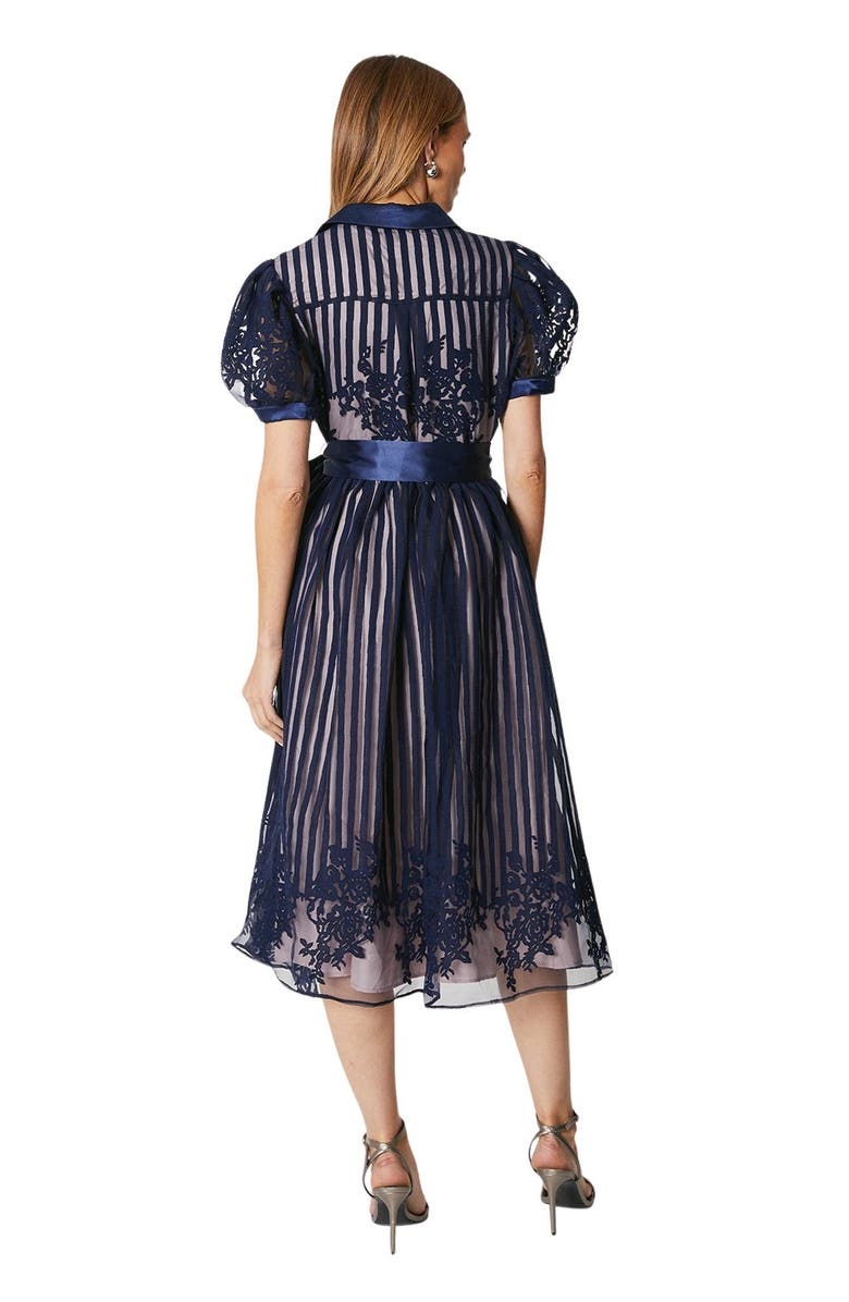 Coast Stripe Organza Puff Sleeve Shirt Dress, Alternate, color, Navy