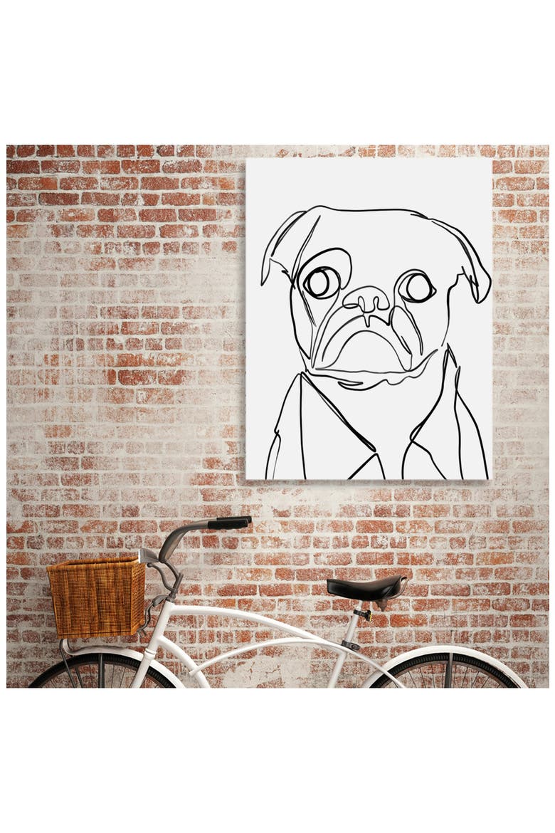 Pug Dog One Line Art Print, Alternate, color, WHITE