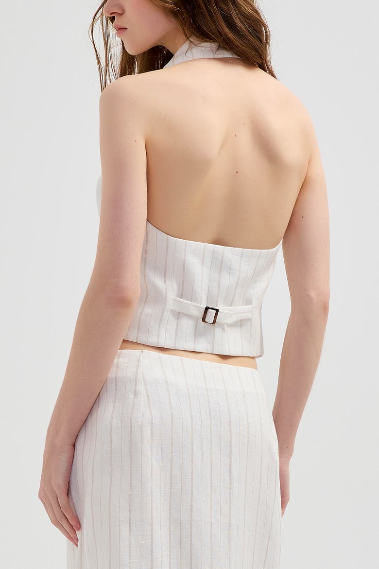 Le Tailored Halter Linen Vest, Alternate, color, White Stripe