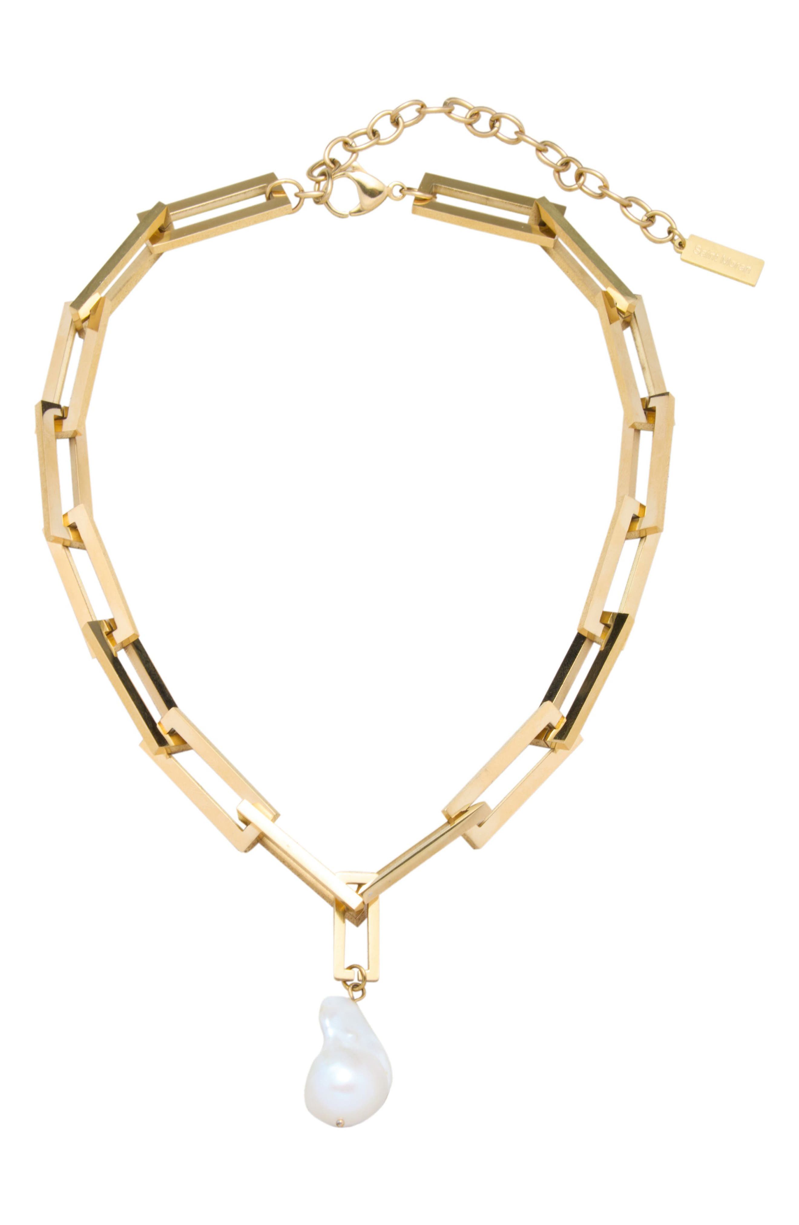 18k Gold Plate Freshwater Pearl Link Necklace