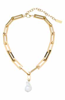18k Gold Plate Freshwater Pearl Link Necklace