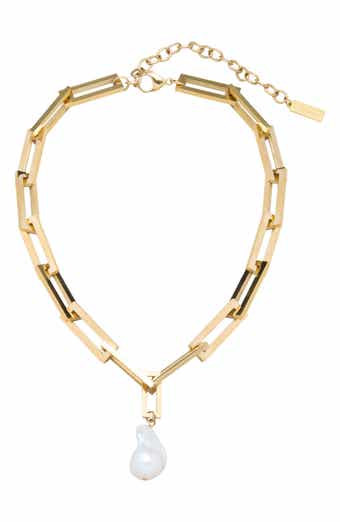18k Gold Plate Freshwater Pearl Link Necklace