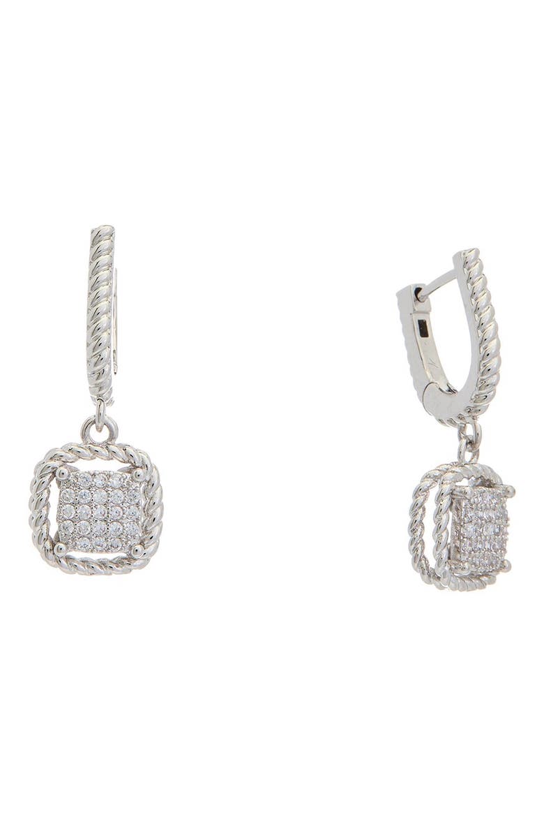 Pavé Cubic Zirconia Drop Huggie Hoop Earrings, Main, color, WHITE