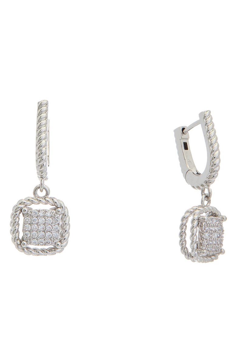 Juvell Pavé Cubic Zirconia Drop Huggie Hoop Earrings, Main, color, White