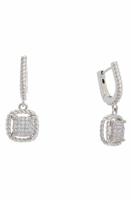 Juvell Pavé Cubic Zirconia Drop Huggie Hoop Earrings