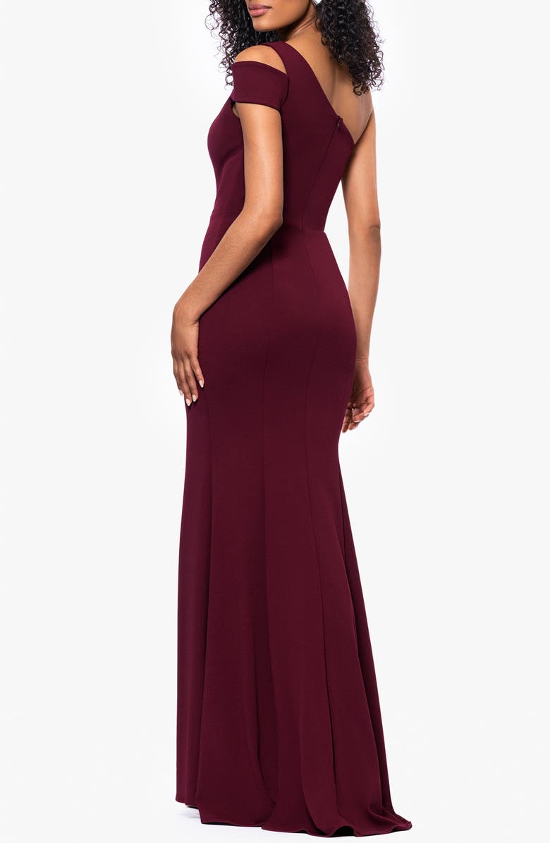 Betsy & Adam One-Shoulder Scuba Crepe Gown, Alternate, color, Burgundy