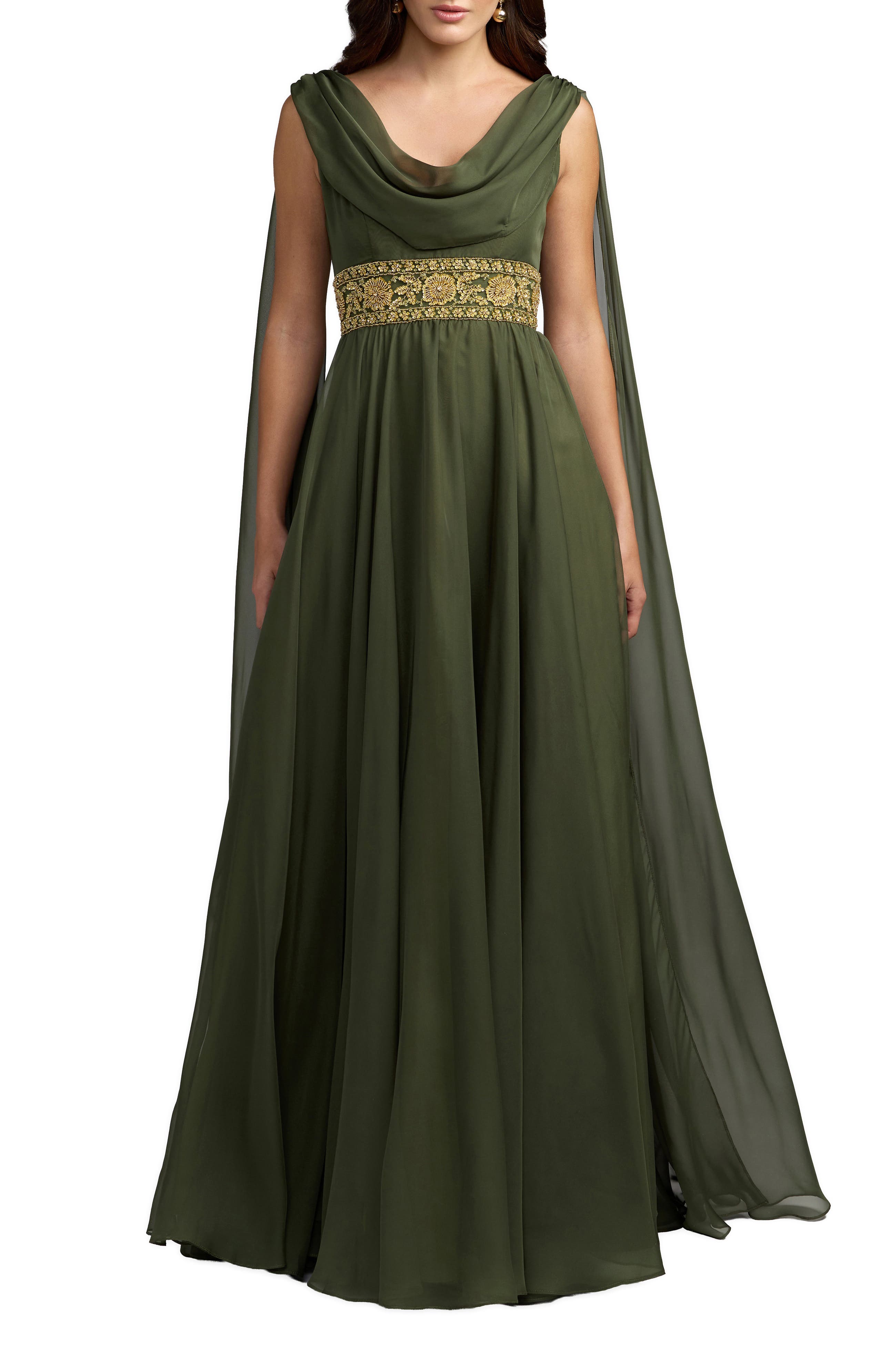 Mac Duggal Cowl A-line Gown With Beaded Belt (Women) | Nordstrom