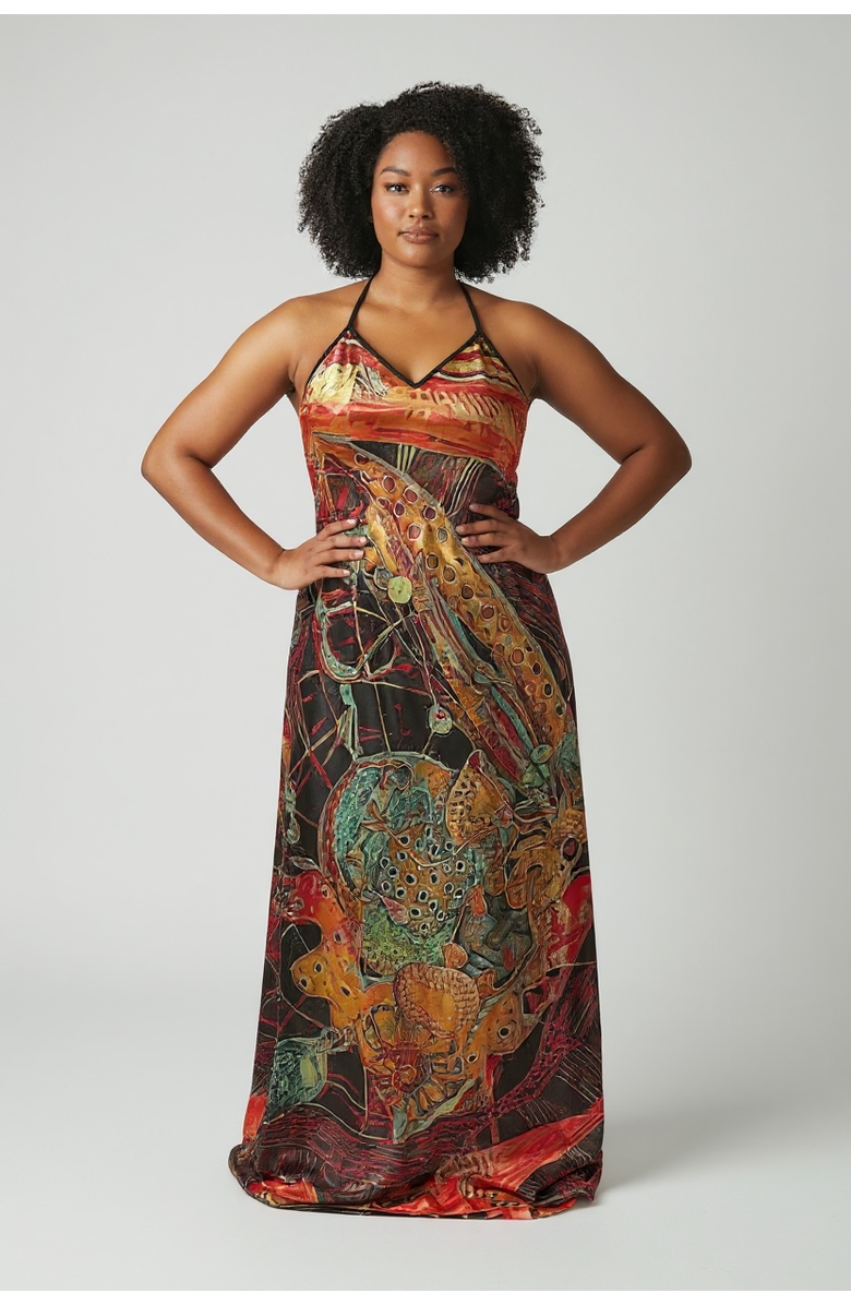 Lunaversoul Orire Afrofuturism Halter Dress, Main, color, Multicolor