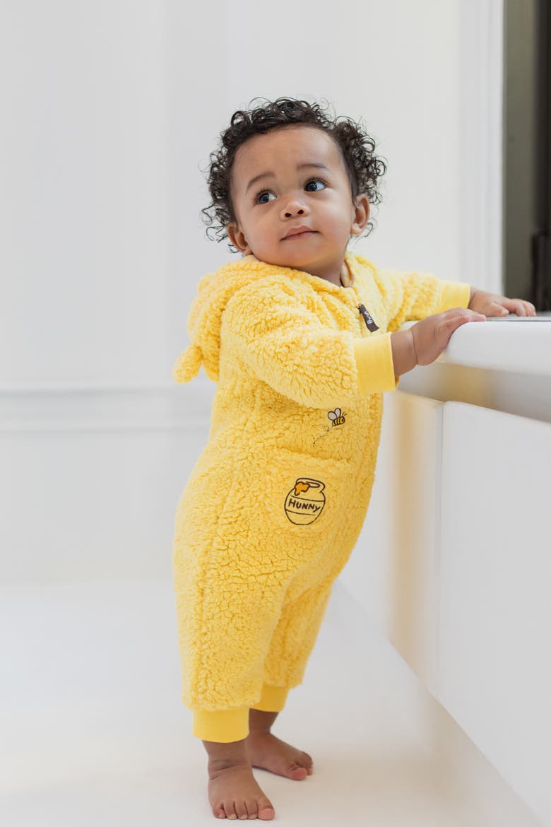 Winnie the Pooh Fleece Hooded Jumpsuit, Alternate, color, Winnie the Pooh Yellow