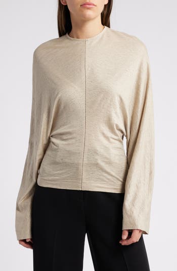 Shop Faithfull The Brand Ciel Ladder Stitch Dolman Sleeve Linen Top In Oatmeal