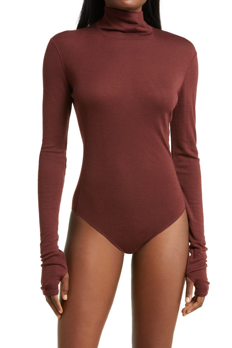 Queens Merino Wool Mock Neck Bodysuit, Main, color, ESPRESSO