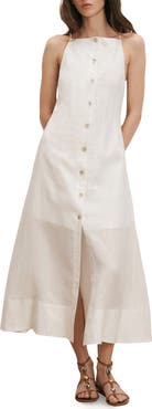Veronica Beard Georges Linen Button-Up Midi Sundress