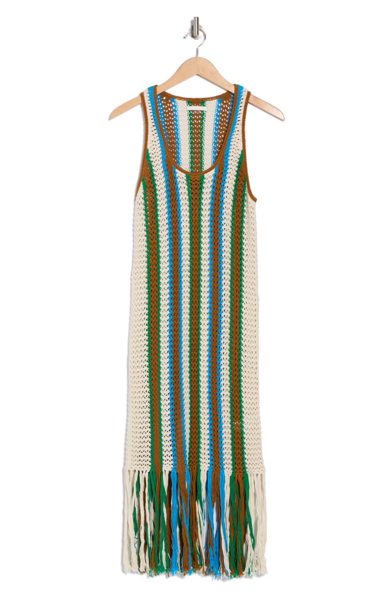 MOTHER The Benefits Cotton Crochet Midi Dress, Alternate, color, 