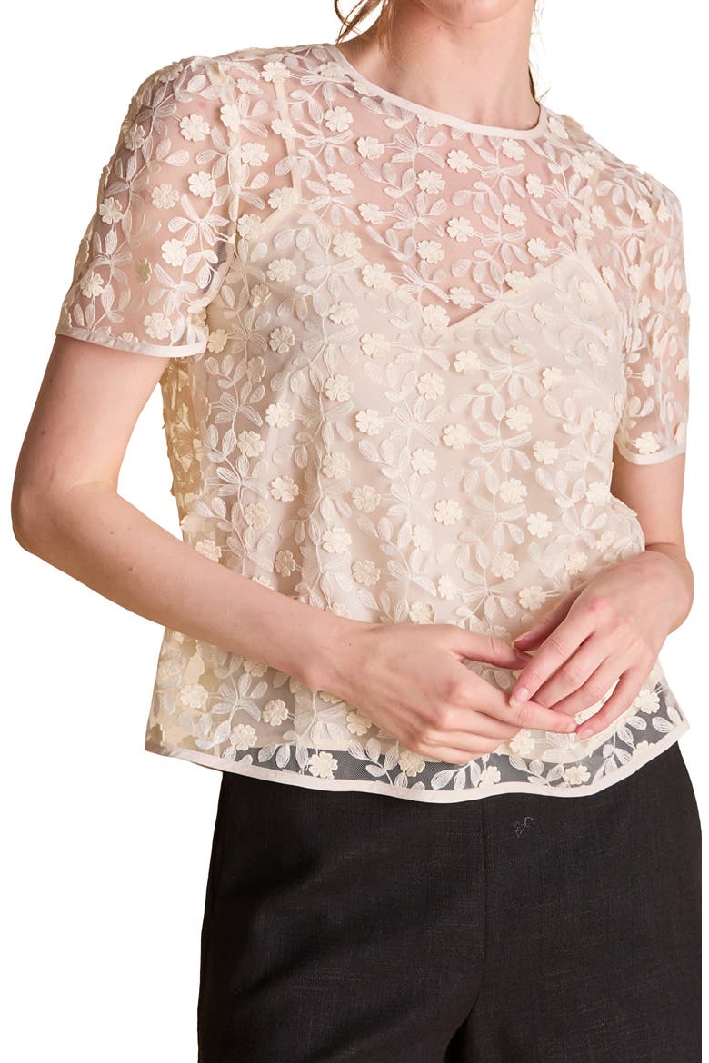 Embroidered Mesh Top, Alternate, color, IVORY