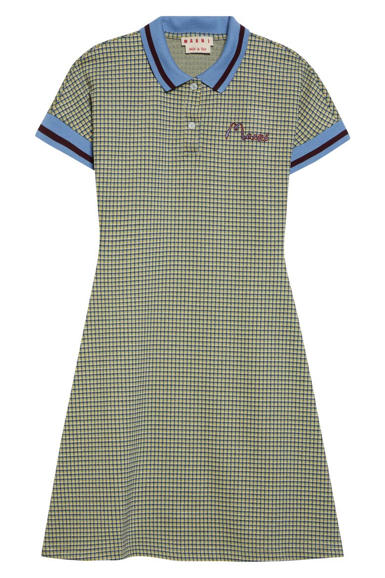 Check Jacquard A-Line Polo Dress, Alternate, color, GREEN/ VANILLA