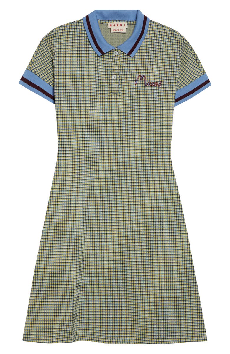 Marni Check Jacquard A-Line Polo Dress, Alternate, color, Green/ Vanilla