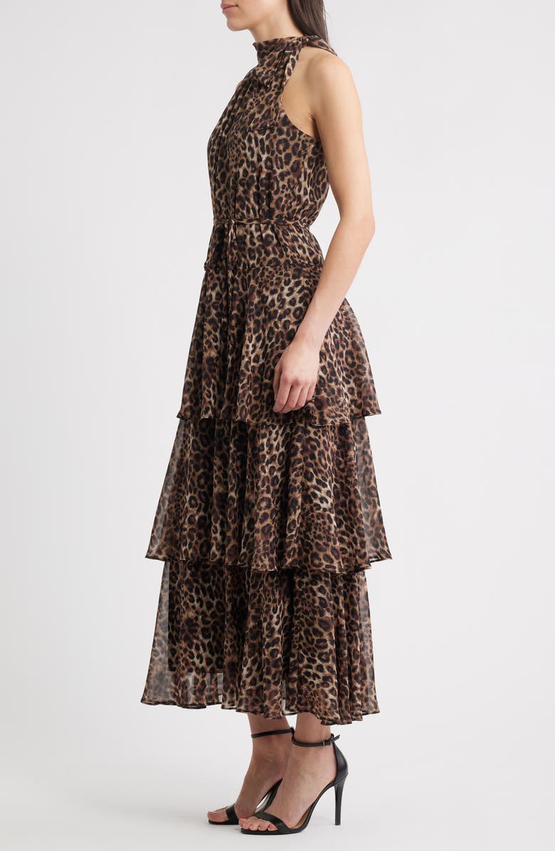 Julia Jordan Leopard Print Tiered Maxi Dress, Alternate, color, Brown Black