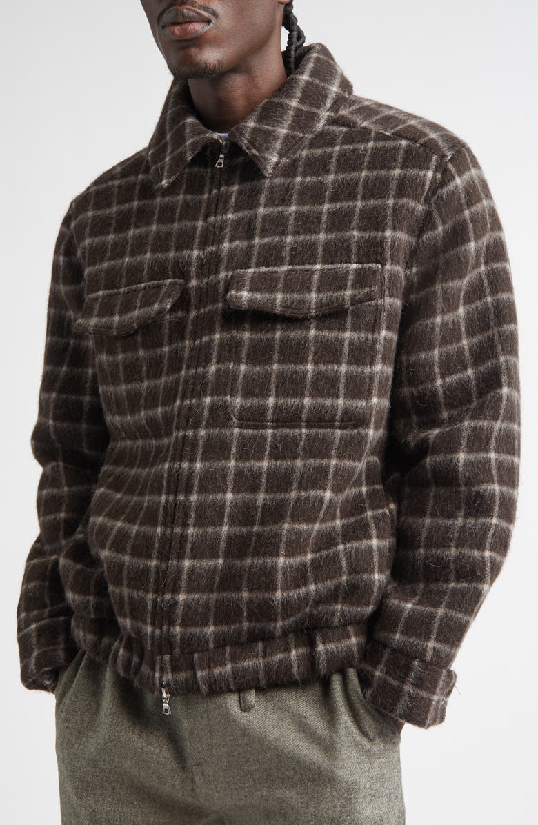 De Bonne Facture Student Windowpane Check Baby Llama Hair Blend Jacket, Alternate, color, Brown Windowpane Check