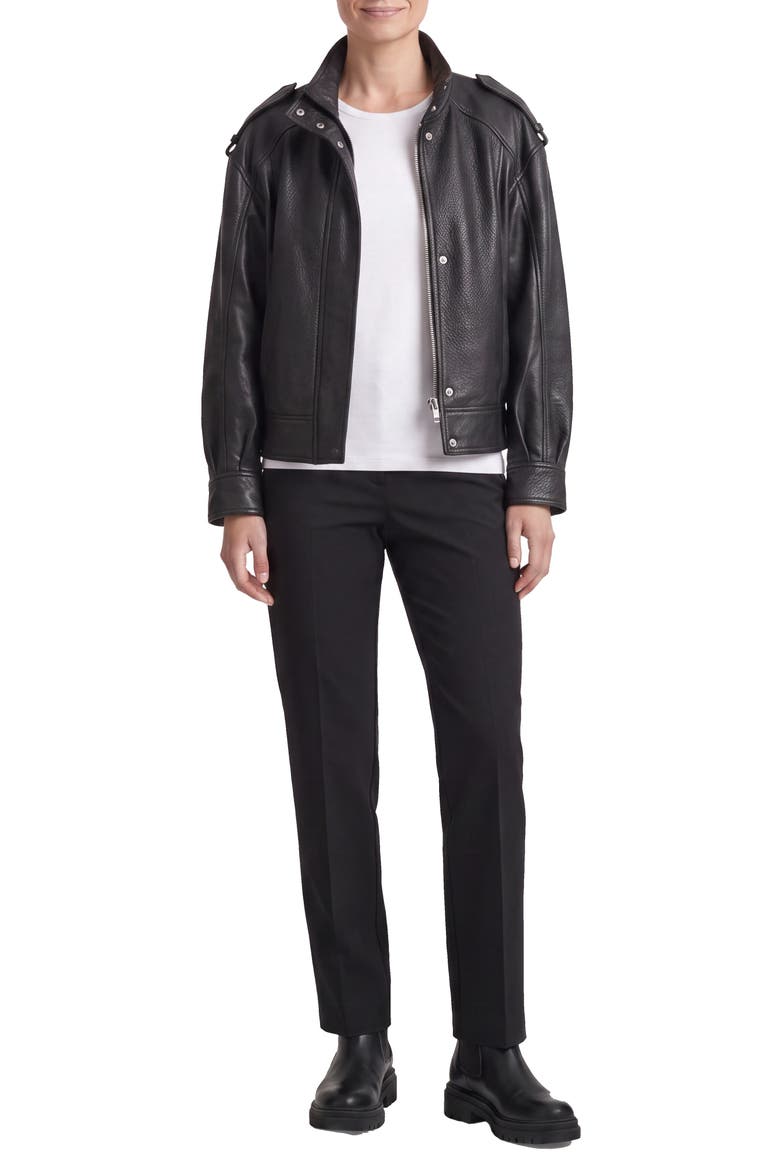 Leather Bomber Jacket, Alternate, color, BLACK