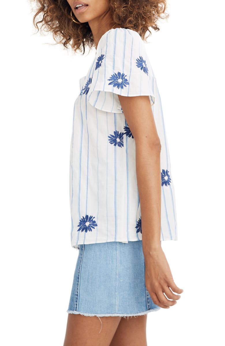 Madewell Floral Embroidered Stripe Butterfly Top, Alternate, color, 