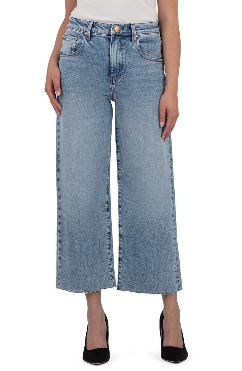 KUT from the Kloth Gwen High Waist Raw Hem Crop Wide Leg Jeans, Main, color, Acute