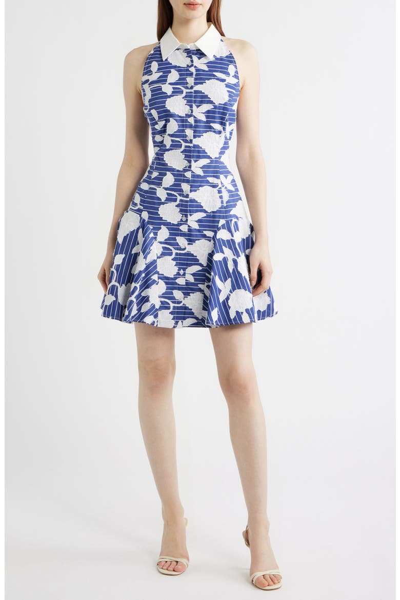 Maxine Floral Embroidered Minidress, Main, color, BLUE/ WHITE