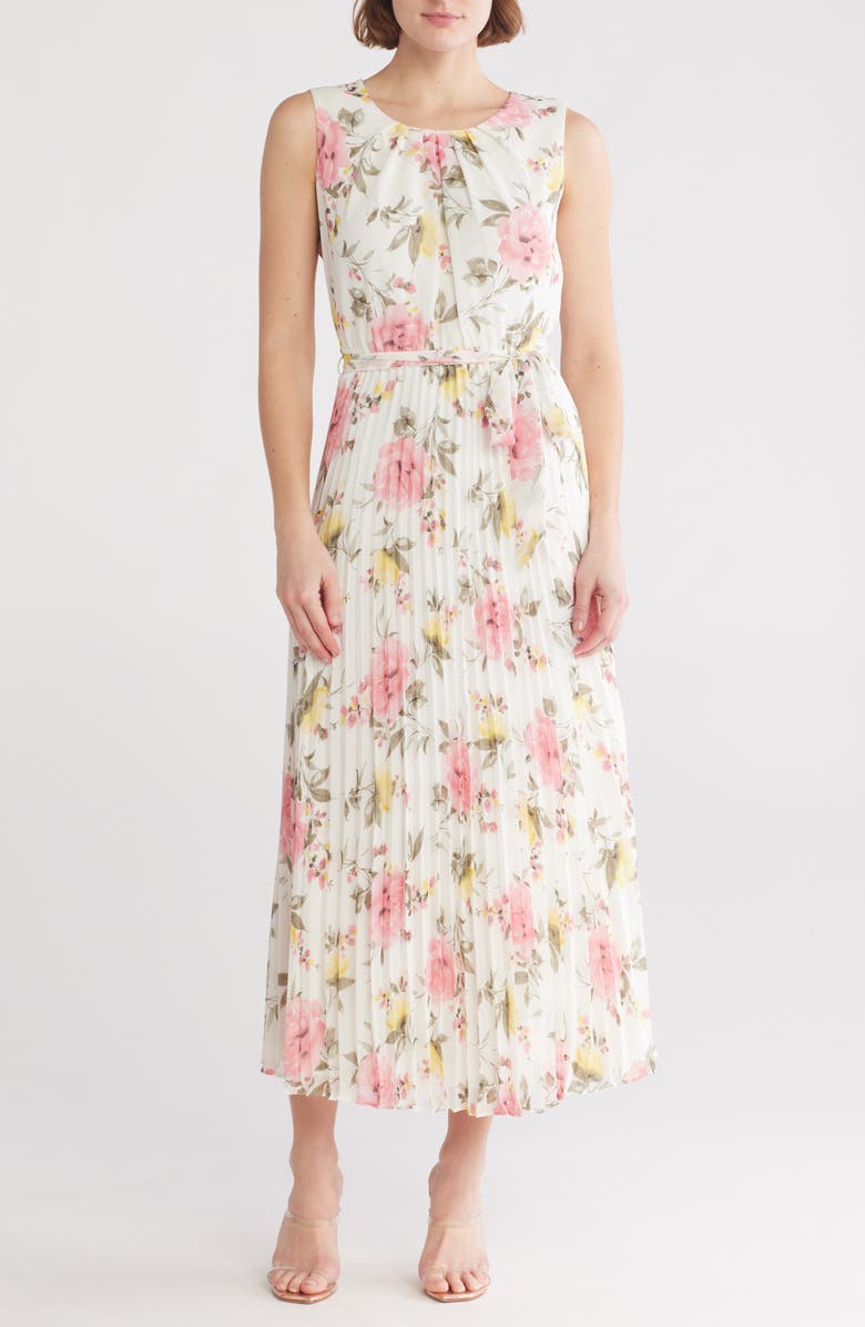 SANDRA DARREN Floral Sleeveless Pleated Maxi Dress, Main, color,