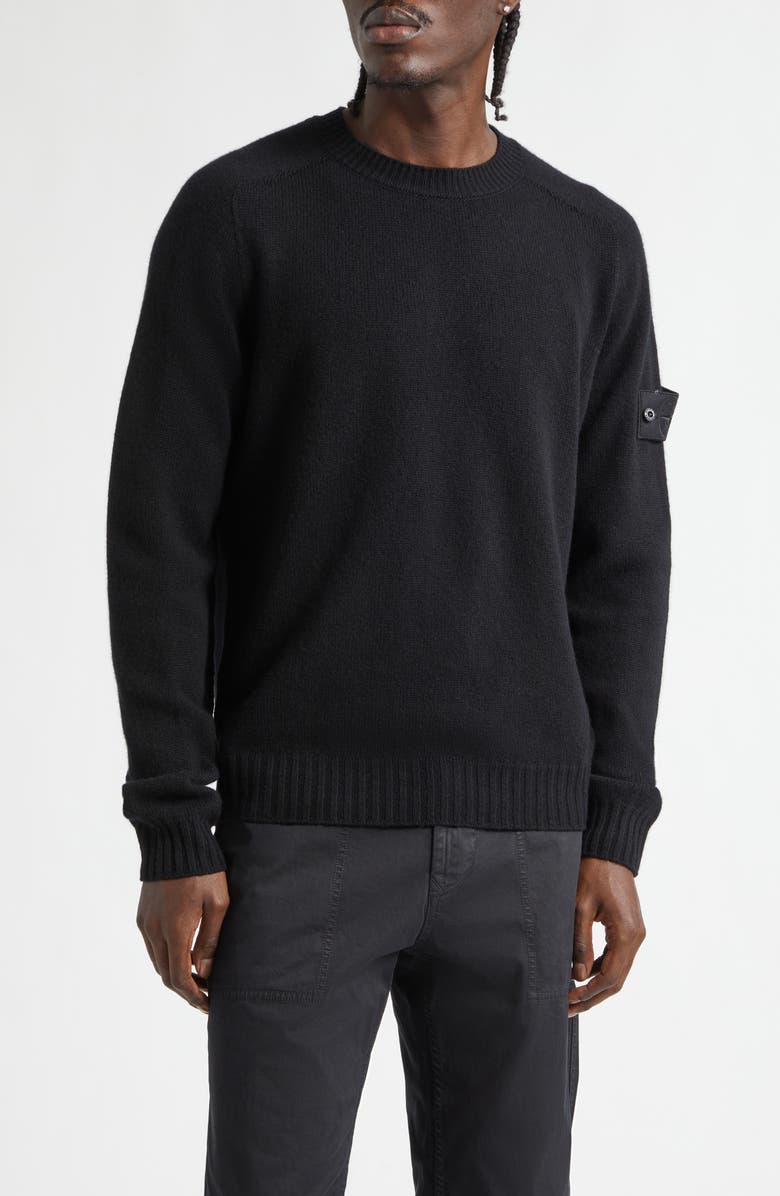 Stone Island Compass Patch Cashmere Crewneck Sweater, Main, color, Black