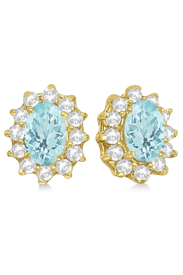 Oval Aquamarine & Diamond Accented Earrings 14k, Main, color, 2.05ct/Yellow Gold