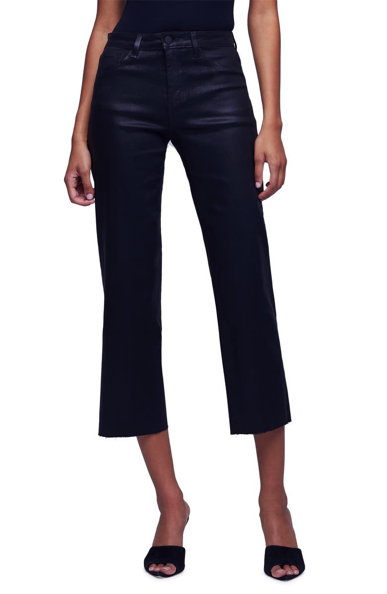 L'AGENCE Wanda High Waist Crop Wide Leg Pants, Main, color, Noir Coated