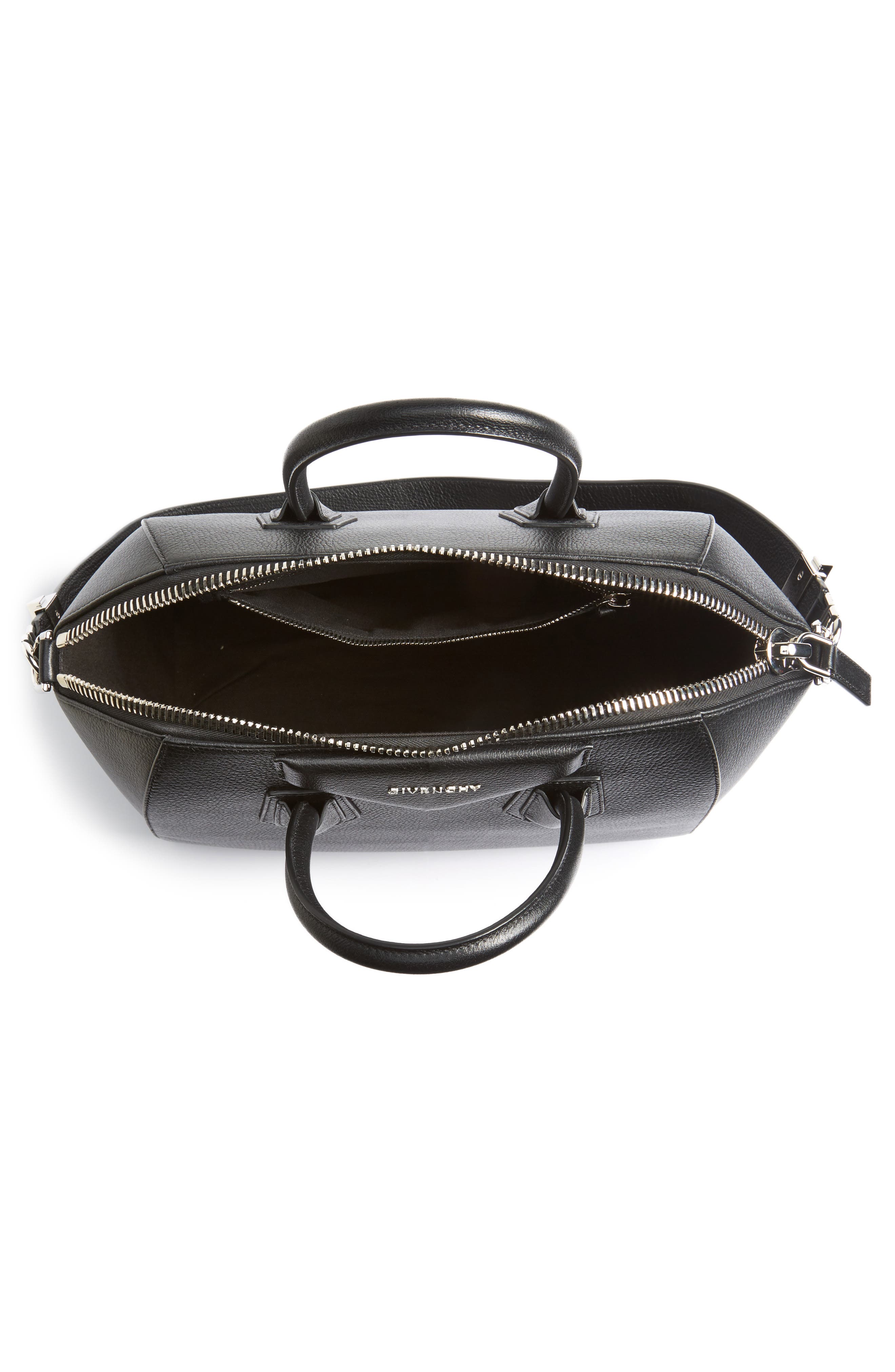 Medium Antigona Sugar Leather Satchel, Alternate, color, BLACK