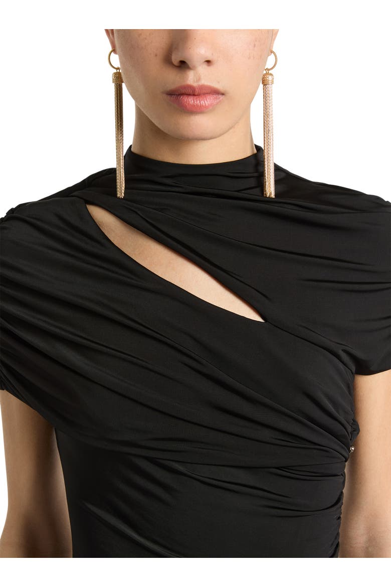 Draped jersey bodycon dress, Alternate, color, black