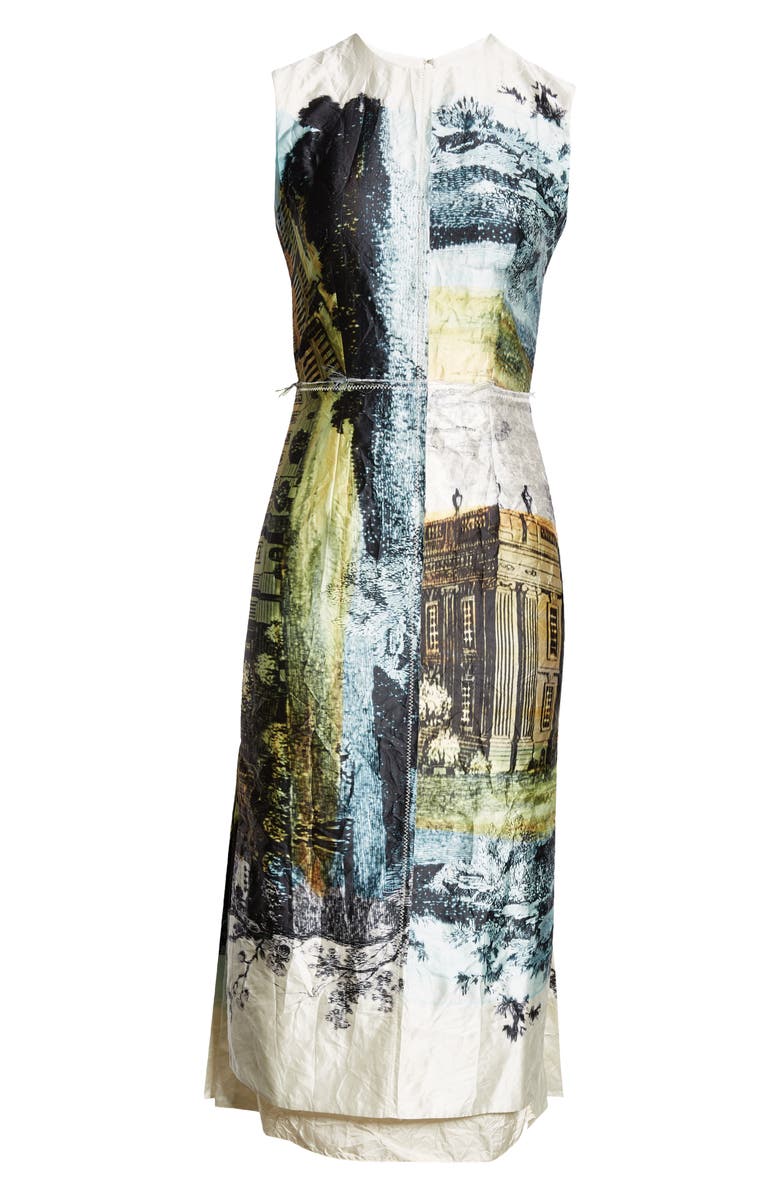 Erdem Print Pleated Back Satin Midi Dress, Alternate, color,