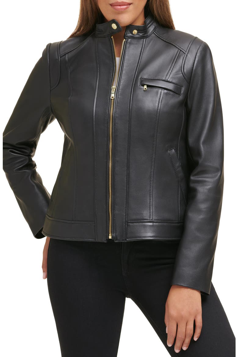 Moto Leather Jacket, Main, color, BLACK