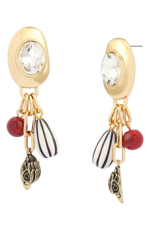 Bezel Stone Charm Drop Earrings